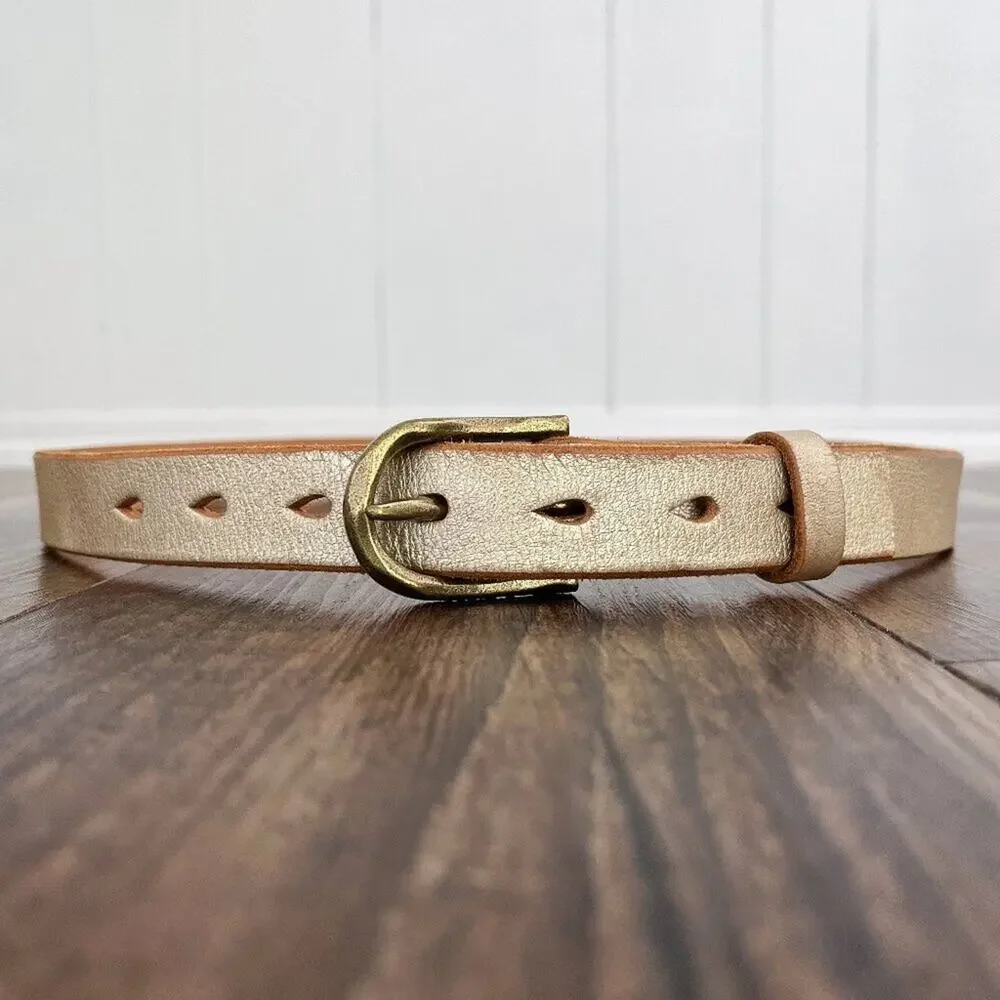 American Eagle Leather Belt Western Solid Brass Buckle USA Made Size Medium Gold